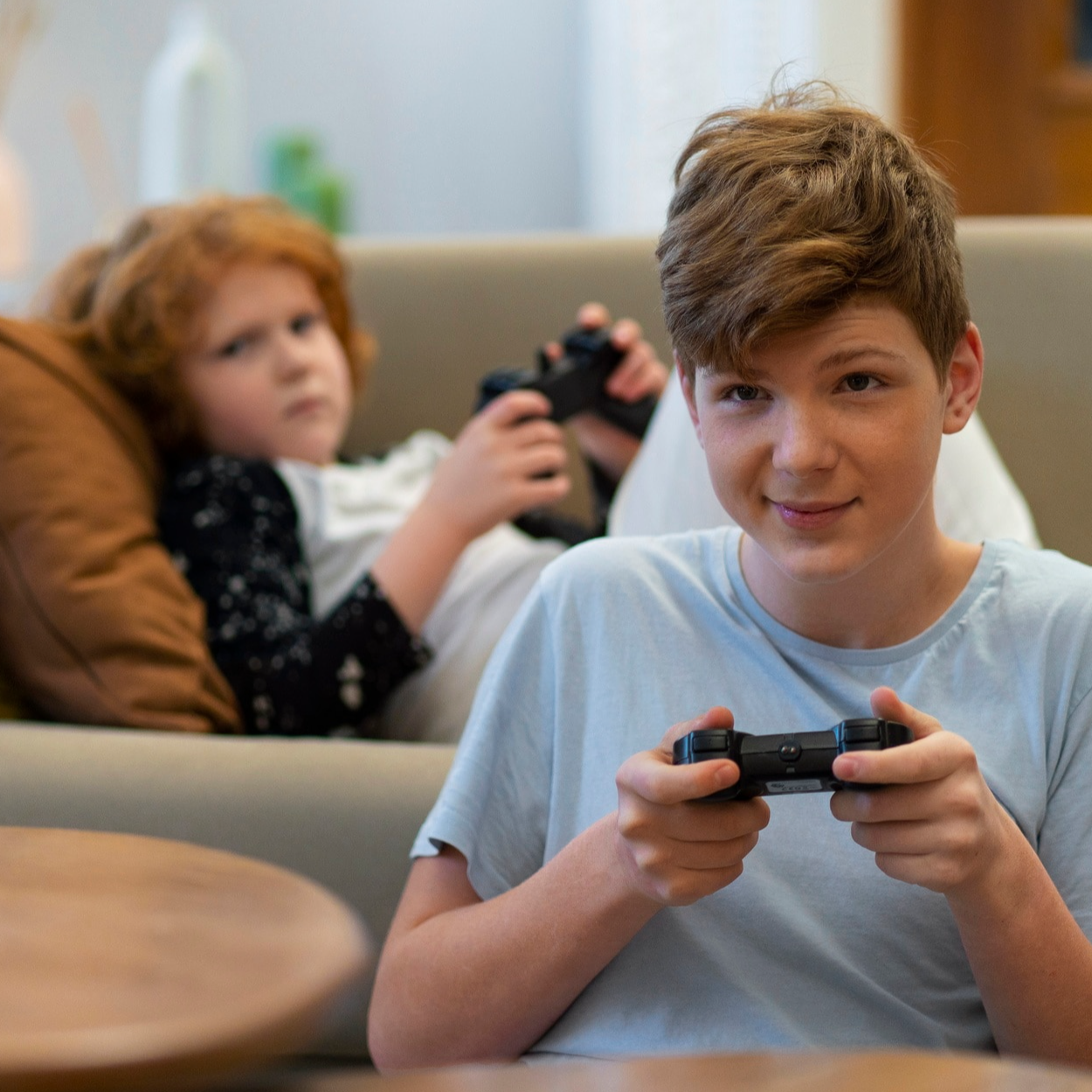 Happy family using internet at home